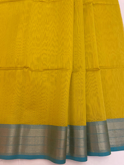 Sunflower Yellow Maheshwari Pure Silk Handloom Saree with Metal Zari