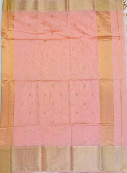 Rose Pink Maheshwari Pure Silk Handloom Saree with Metal Zari