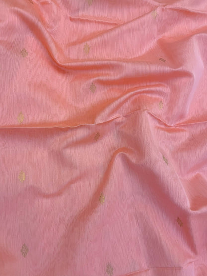Rose Pink Maheshwari Pure Silk Handloom Saree with Metal Zari
