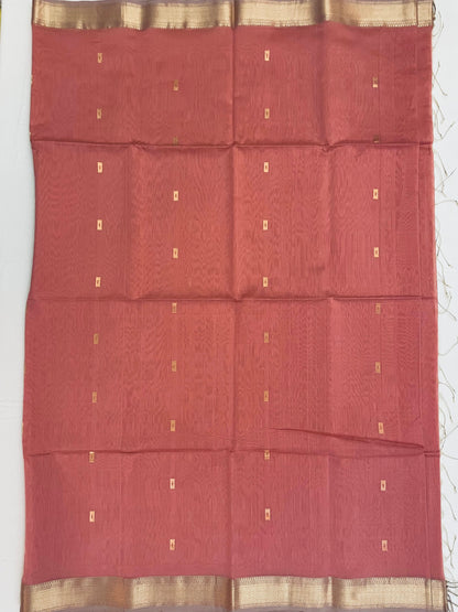 Peach Maheshwari Pure Silk Handloom Saree with Metal Zari