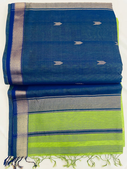 Lemon Green Maheshwari Pure Silk Handloom Saree with Metal Zari