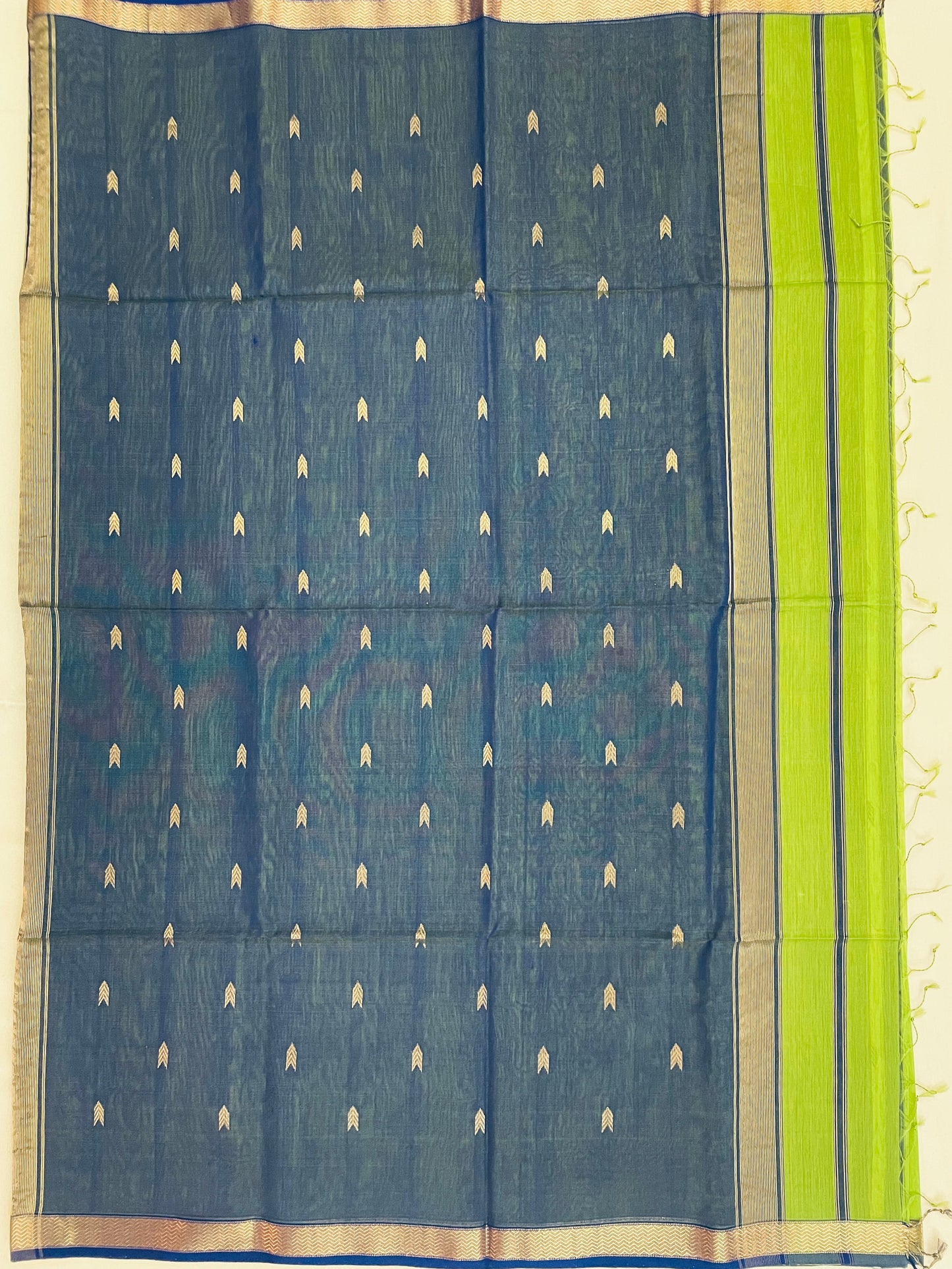 Lemon Green Maheshwari Pure Silk Handloom Saree with Metal Zari