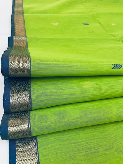 Lemon Green Maheshwari Pure Silk Handloom Saree with Metal Zari