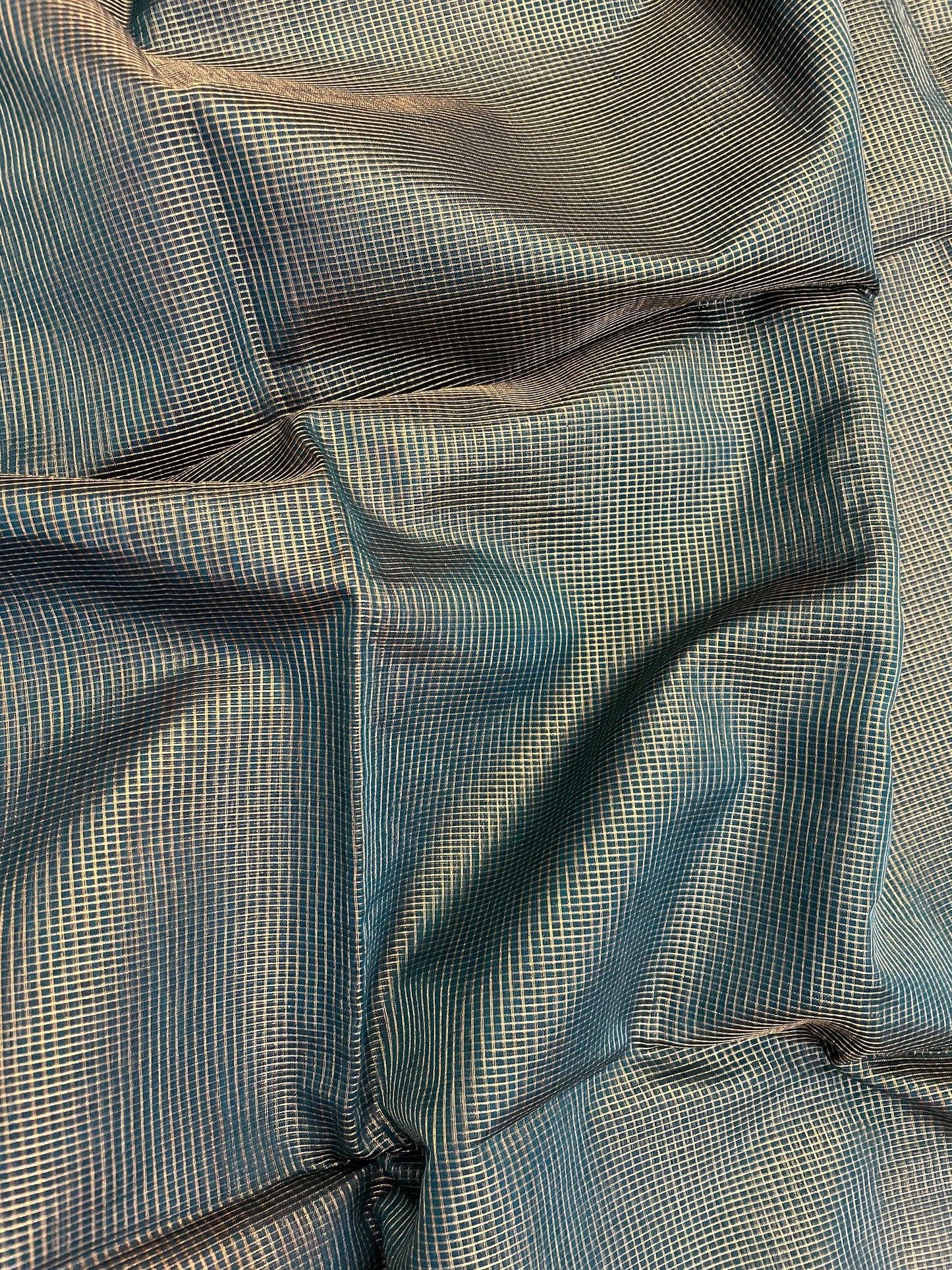 Bottle Green Maheshwari Pure Silk Handloom Saree with Metal Zari Checks