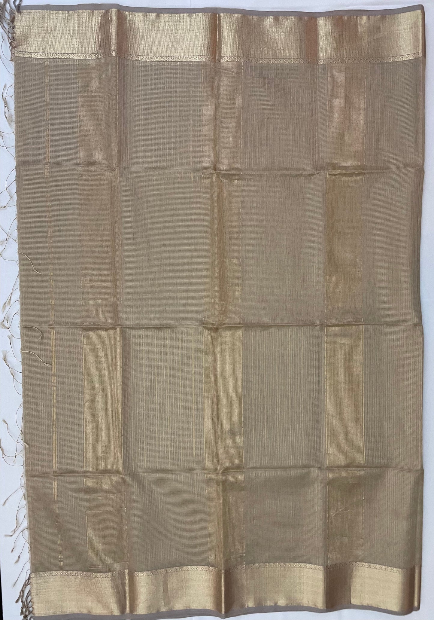 Beige Maheshwari Pure Silk Handloom Saree with Metal Zari Checks