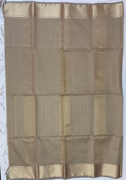 Beige Maheshwari Pure Silk Handloom Saree with Metal Zari Checks