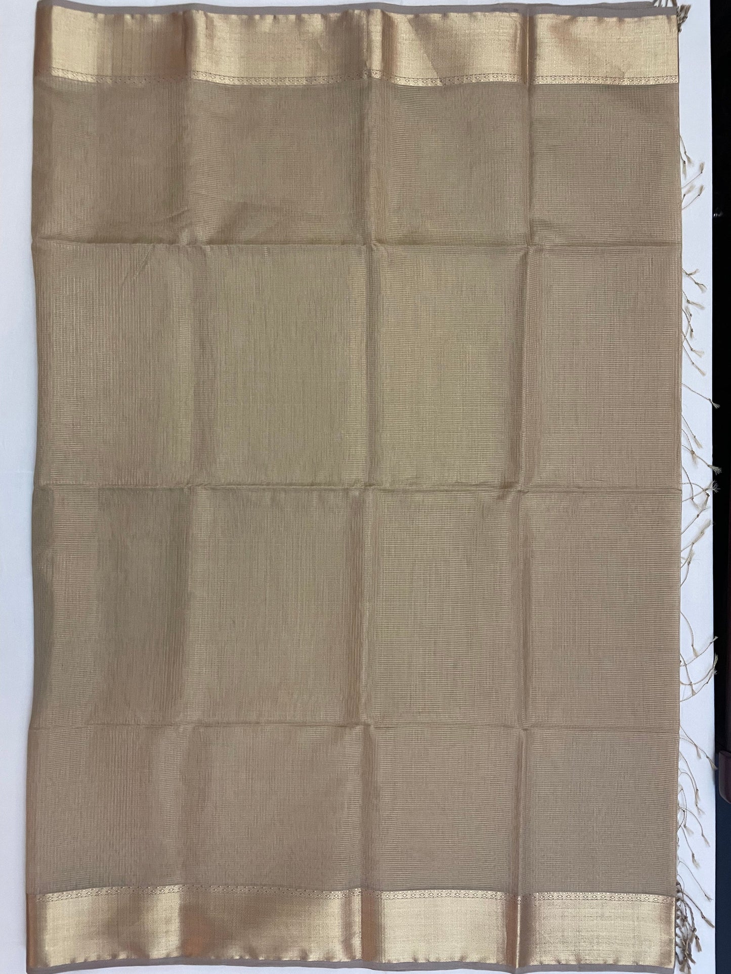 Beige Maheshwari Pure Silk Handloom Saree with Metal Zari Checks