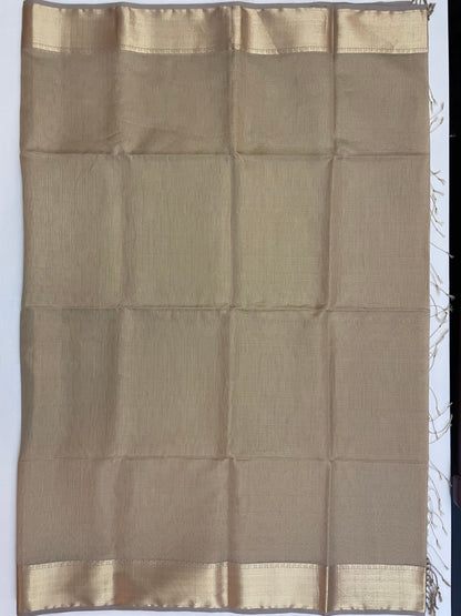Beige Maheshwari Pure Silk Handloom Saree with Metal Zari Checks