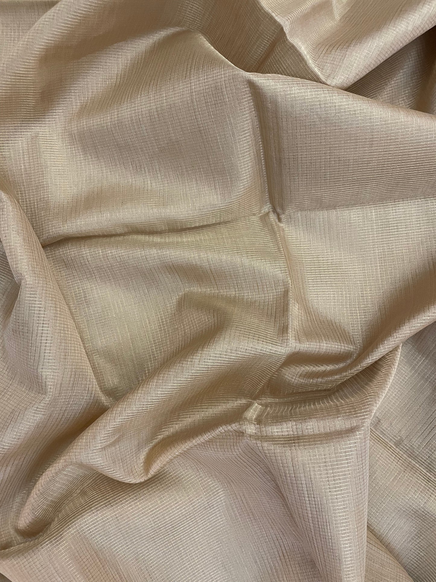 Beige Maheshwari Pure Silk Handloom Saree with Metal Zari Checks