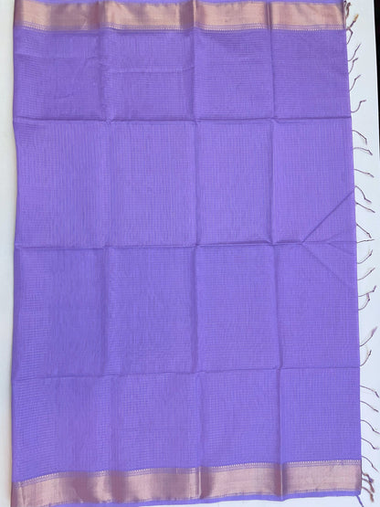 Lavender Maheshwari Pure Silk Handloom Saree with Metal Zari Checks