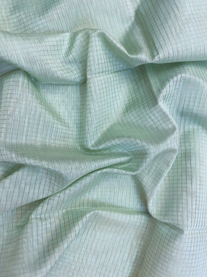 Light Pista Green Maheshwari Pure Silk Handloom Saree with Metal Zari Checks