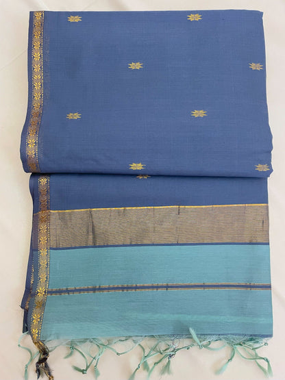 Light Teal Maheshwari Pure Silk Handloom Saree with Metal Zari