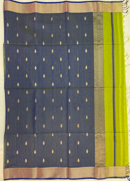 Lemon Maheshwari Pure Silk Handloom Saree with Metal Zari