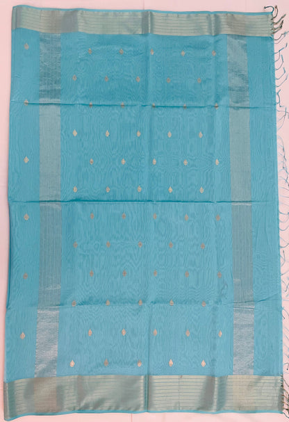 Sea Green Maheshwari Pure Silk Handloom Saree with Metal Zari