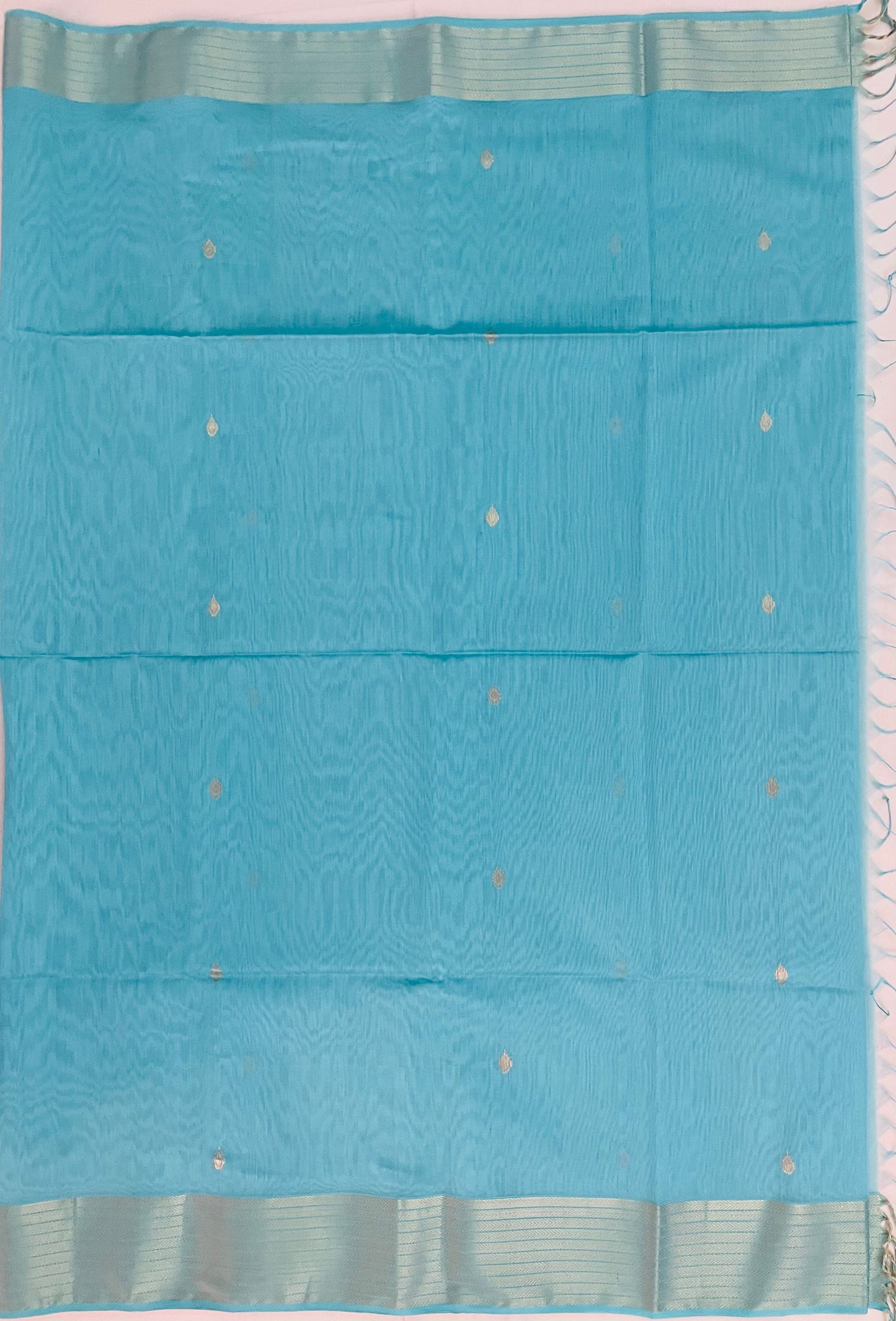 Sea Green Maheshwari Pure Silk Handloom Saree with Metal Zari