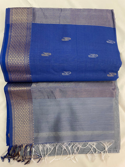 Grey Maheshwari Pure Silk Handloom Saree with Thread and Metal Zari