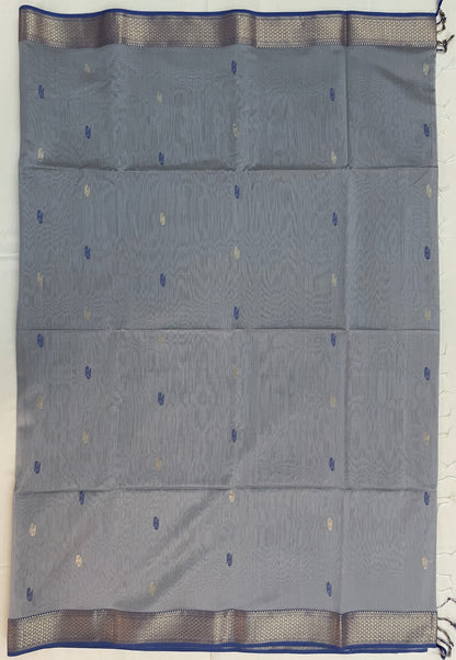 Grey Maheshwari Pure Silk Handloom Saree with Thread and Metal Zari