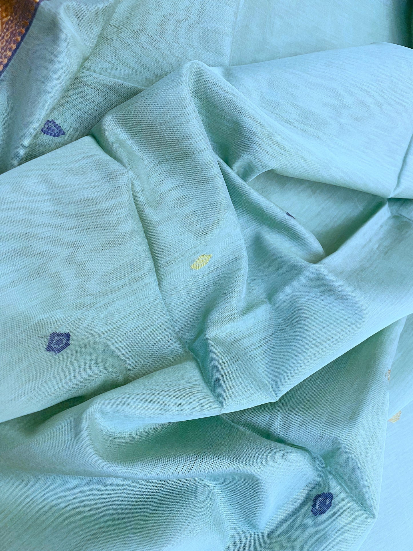 Light Teal Maheshwari Pure Silk Handloom Saree with Metal Zari