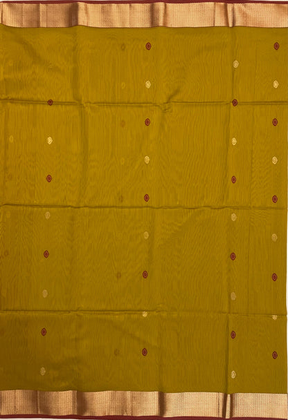 Mustard Maheshwari Pure Silk Handloom Saree with Metal Zari