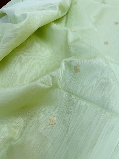 Light Sea Green Maheshwari Pure Silk Handloom Saree with Metal Zari
