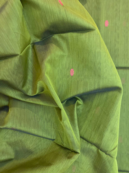 Mehndi Maheshwari Pure Silk Handloom Saree with Thread Zari