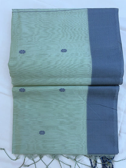 Light Teal Maheshwari Pure Silk Handloom Saree with Thread Zari