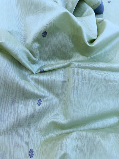 Light Teal Maheshwari Pure Silk Handloom Saree with Thread Zari