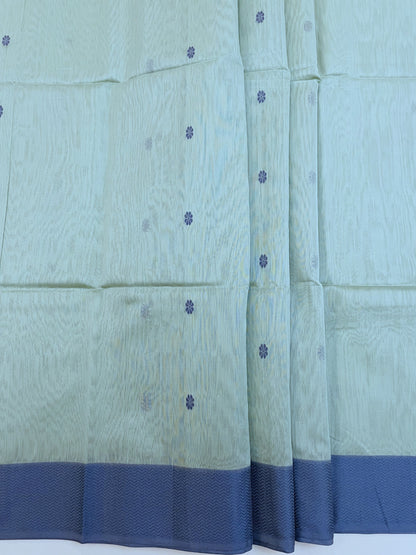 Light Teal Maheshwari Pure Silk Handloom Saree with Thread Zari