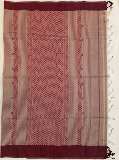 Beige Maheshwari Pure Silk Handloom Saree with Thread Zari