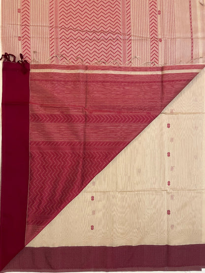 Beige Maheshwari Pure Silk Handloom Saree with Thread Zari