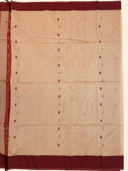 Beige Maheshwari Pure Silk Handloom Saree with Thread Zari
