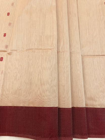 Beige Maheshwari Pure Silk Handloom Saree with Thread Zari