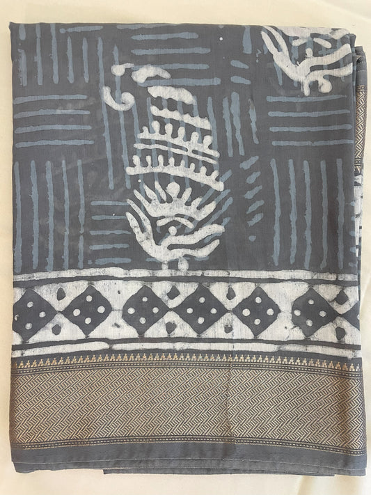 Slate Maheshwari Dabu Block Print Vegan Silk Handloom Saree