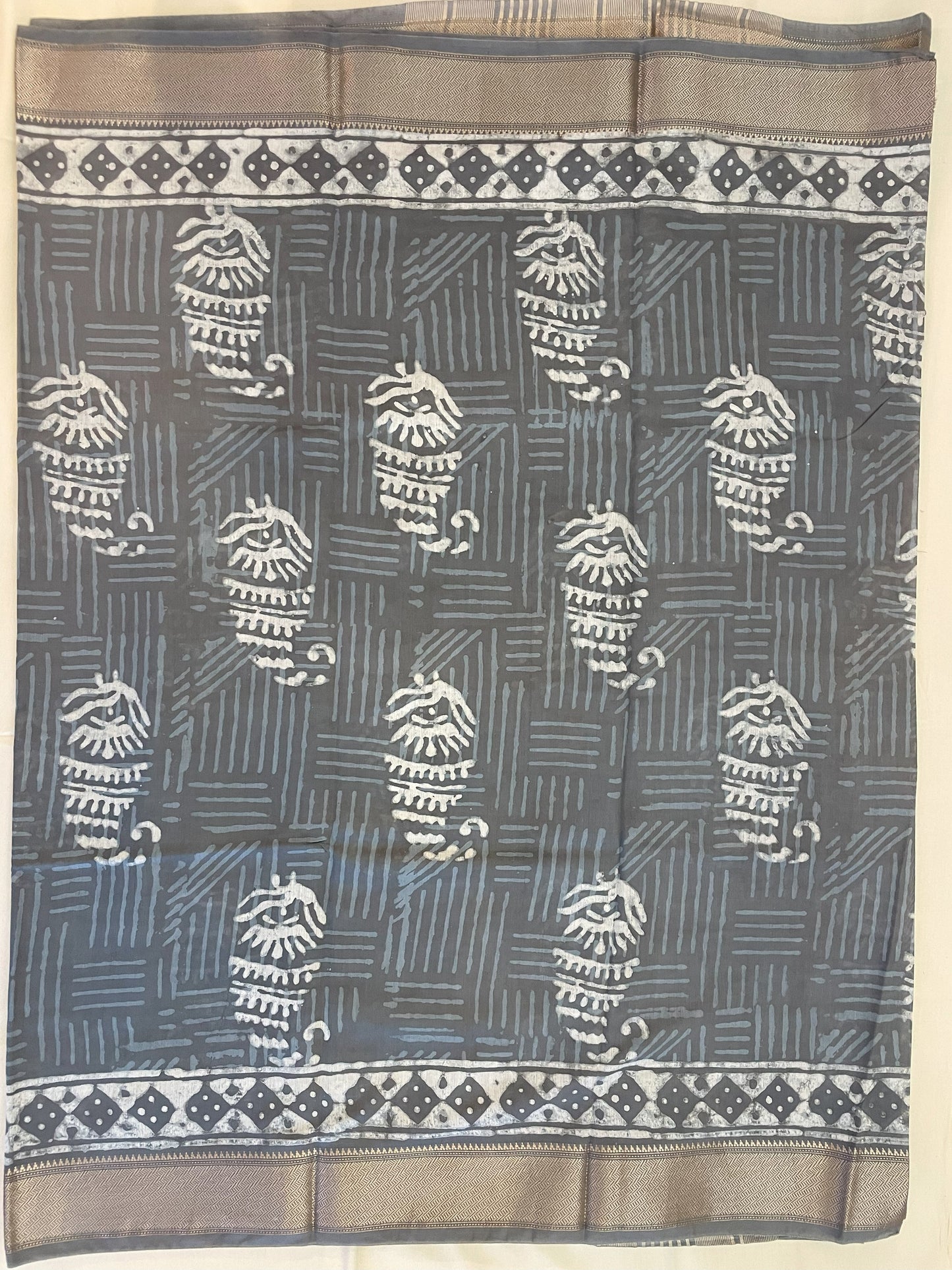 Slate Maheshwari Dabu Block Print Vegan Silk Handloom Saree