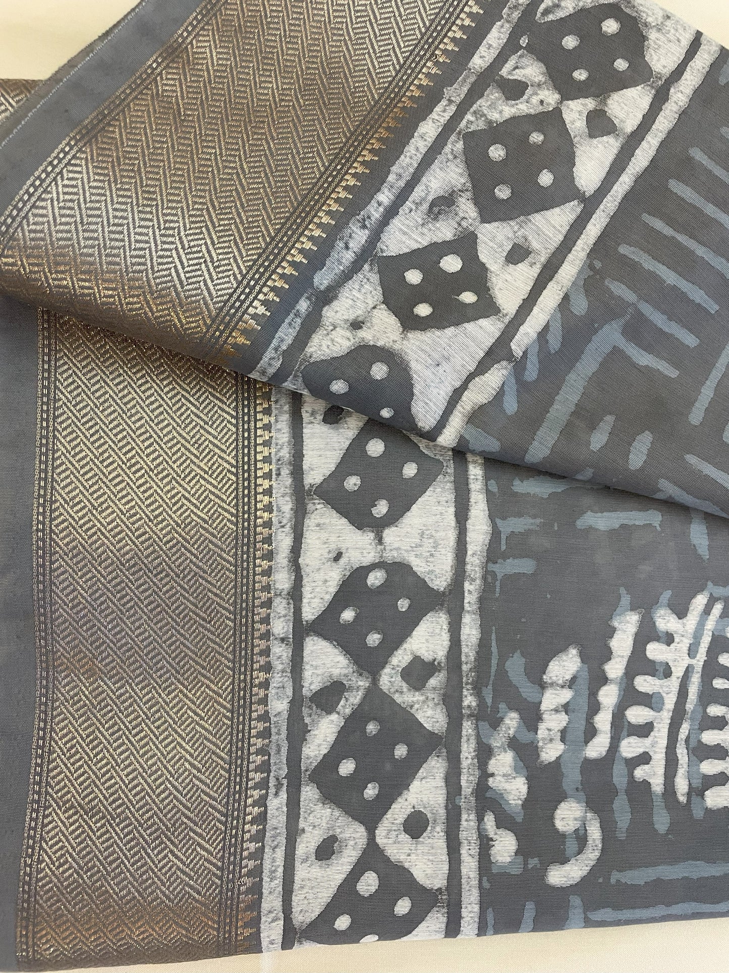 Slate Maheshwari Dabu Block Print Vegan Silk Handloom Saree