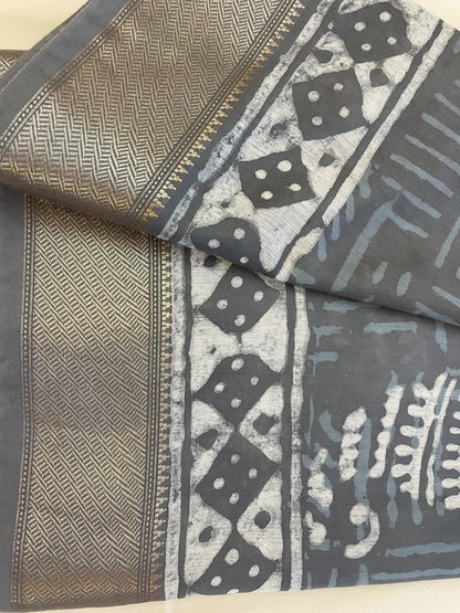 Slate Maheshwari Dabu Block Print Vegan Silk Handloom Saree
