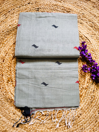 Seafoam Grey Buttery Mul Cotton Bengal Muslin Handloom Saree