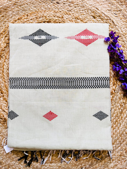Beige Buttery Mul Cotton Bengal Muslin Handloom Saree